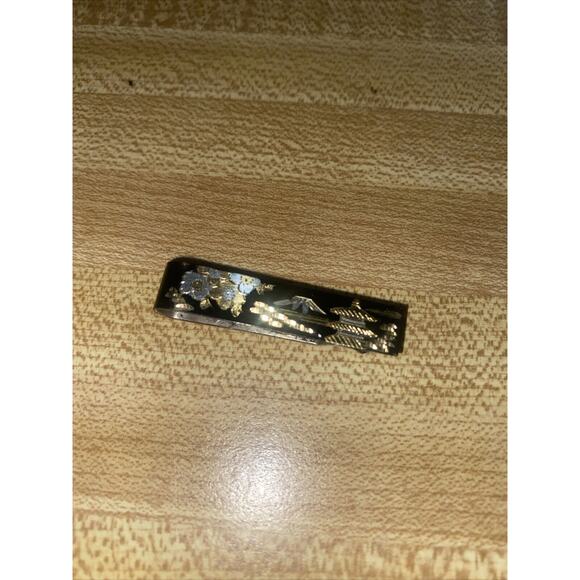 Vintage Chinese Inlay Screwback Earrings, Tie Clip Matching - Picture 5 of 7